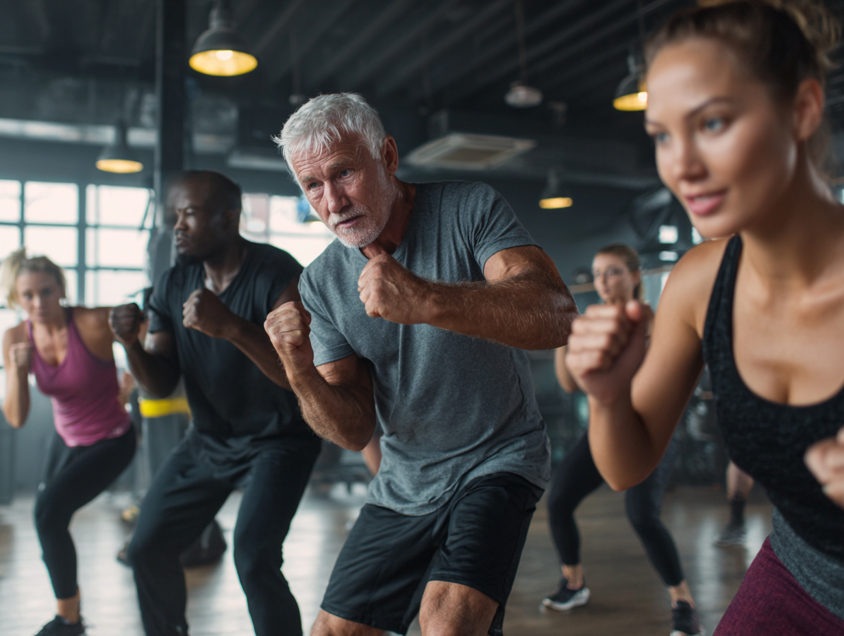 Persona entrenando con pesas en gimnasio